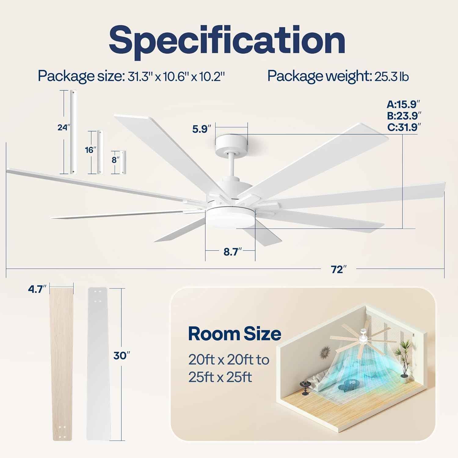 42-Inch VIVOHOME Low Profile Ceiling Fan with Lights & Remote - Dimmable, Quiet, Reversible for Bedroom & Living Room