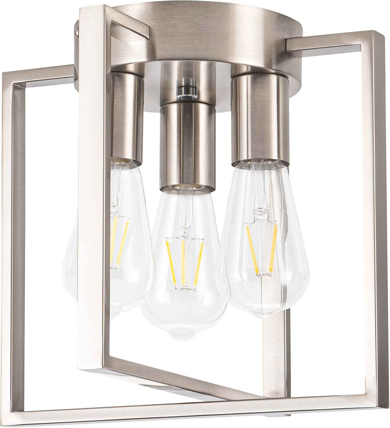 Brushed Nickel 3-Light Flush Mount Ceiling Light Fixture - Modern Geometric Design for Living Room, Kitchen, Dining Room, and Hallways