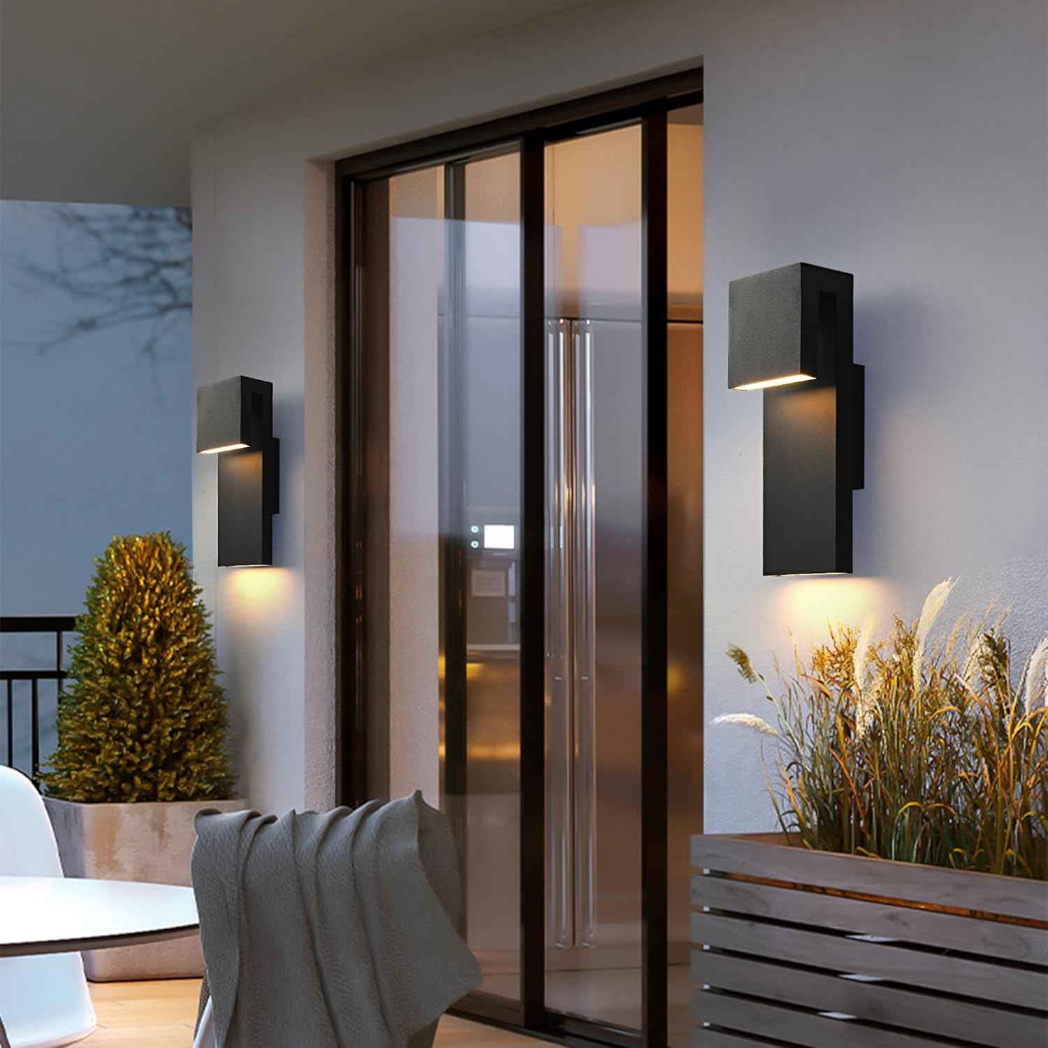 LED Outdoor Wall Sconce 3000K - Waterproof 18W Black Porch Light Fixture for Garage & Balcony