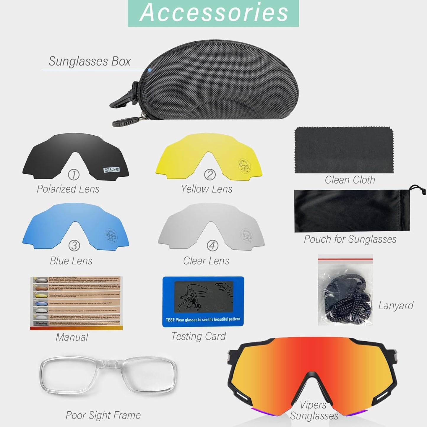 Viper Youth Polarized Sunglasses for Kids Age 10-15 - 4 Interchangeable Lenses | UV400 Protection for Sports