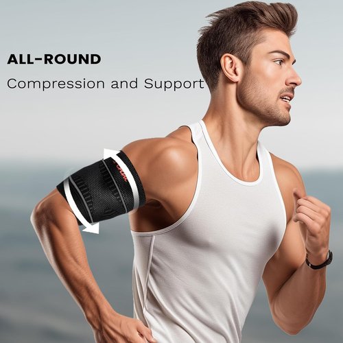 ITHW Bicep Tendonitis Brace for Pain Relief, Upper Arm Compression Sleeve for Men and Women, Bicep Compression Sleeve for Muscle Strain (Gray, Large)