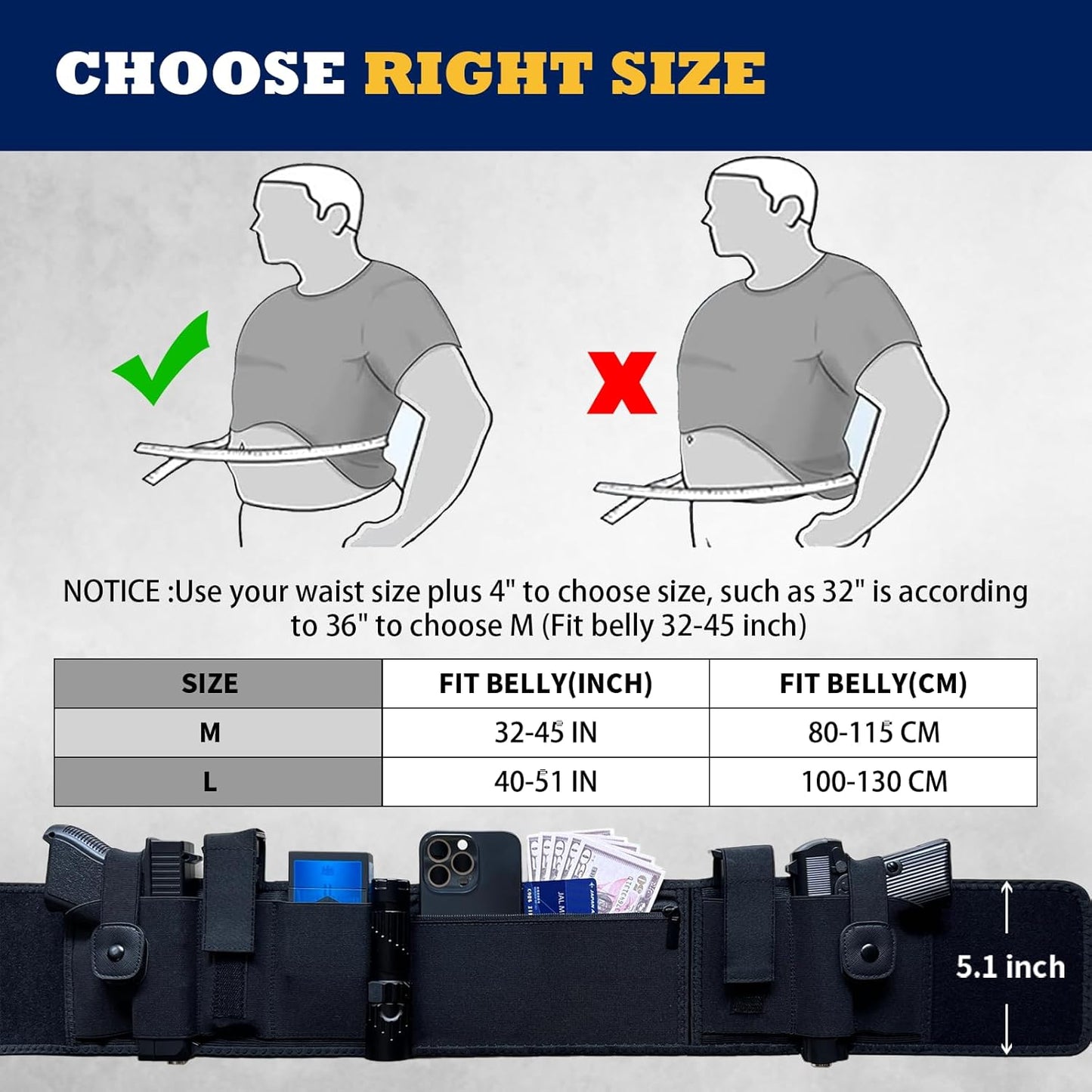 Skiennix Belly Band Holster - Concealed Carry for 2 Guns | Adjustable Tactical Waistband, Fits Glock & More
