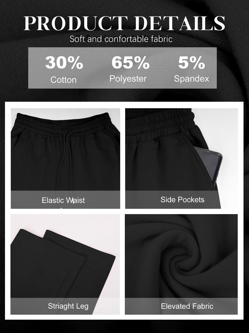 Bellcoco Womens Wide Leg Sweatpants High Waisted Baggy Track Pants Drawstring Casual Athletic Pants with Pockets Black L