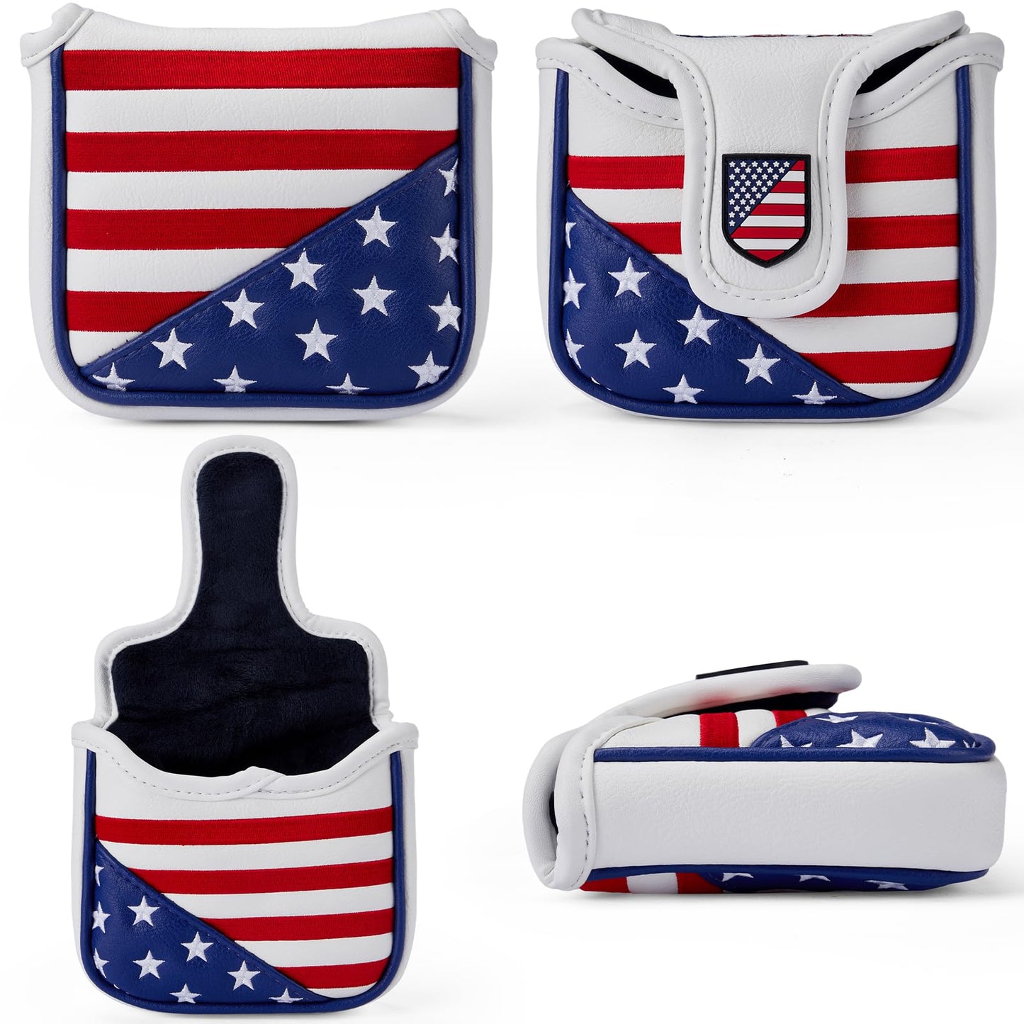 Gbourly Golf Club Square USA Mallet Putter Cover Magnetic Closure Heel Shafted PU Leather Stars and Stripes Flag Putters Headcover
