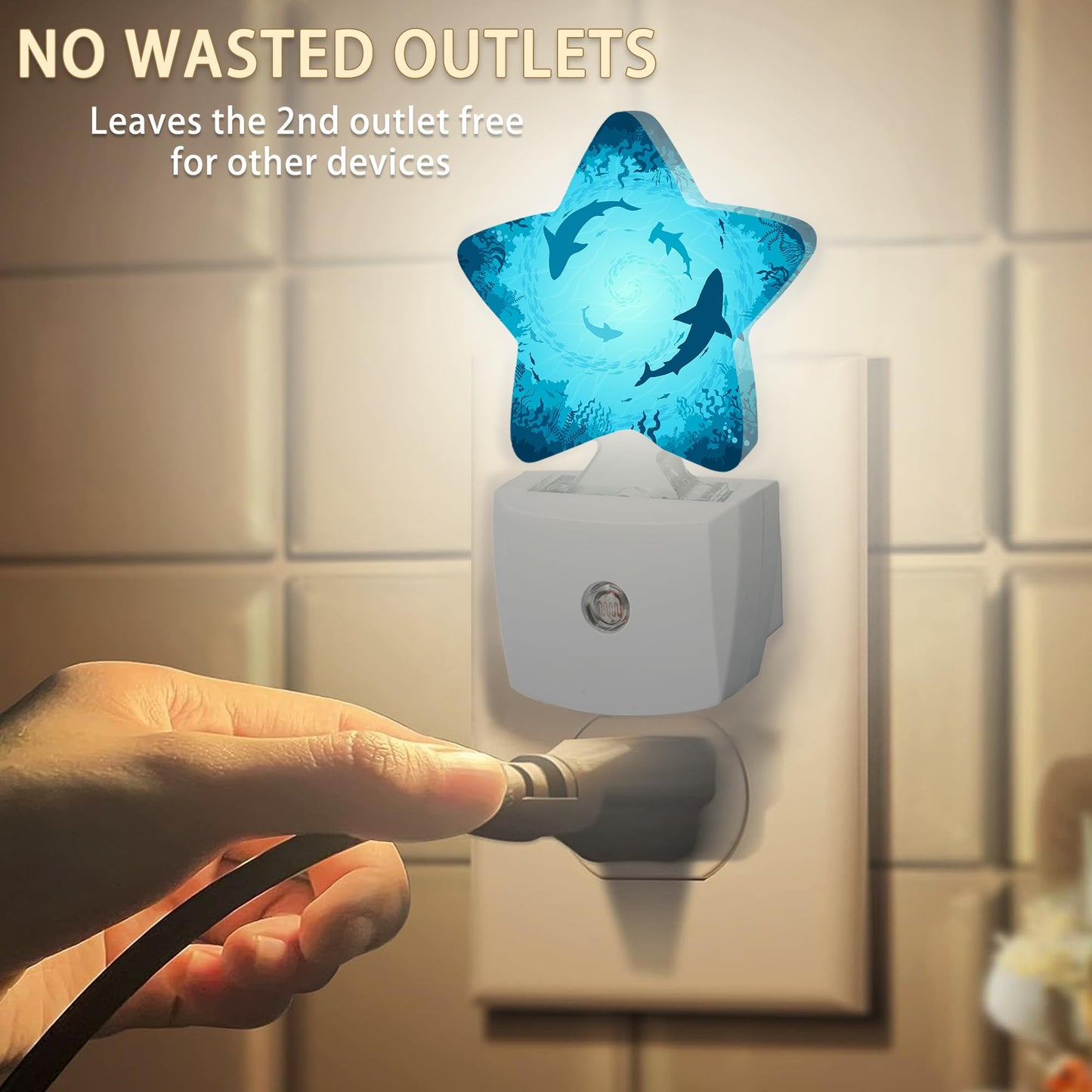 Sharks Vortex Under The Sea Night Lights Plug in Wall Lamp Smart Dusk to Dawn Sensor for Home Decorative,Kids Room Bedroom Bathroom Kitchen Hallway Gifts