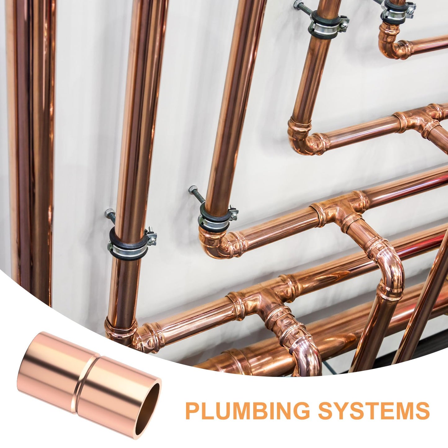 HINZIC 10Pcs Straight Copper Coupling Fittings, 1/4" ID Welding Joint for HVAC Air Conditioner, Solder Connection Connector End Repair Coupler with Rolled Tube Stop Sweat Ends