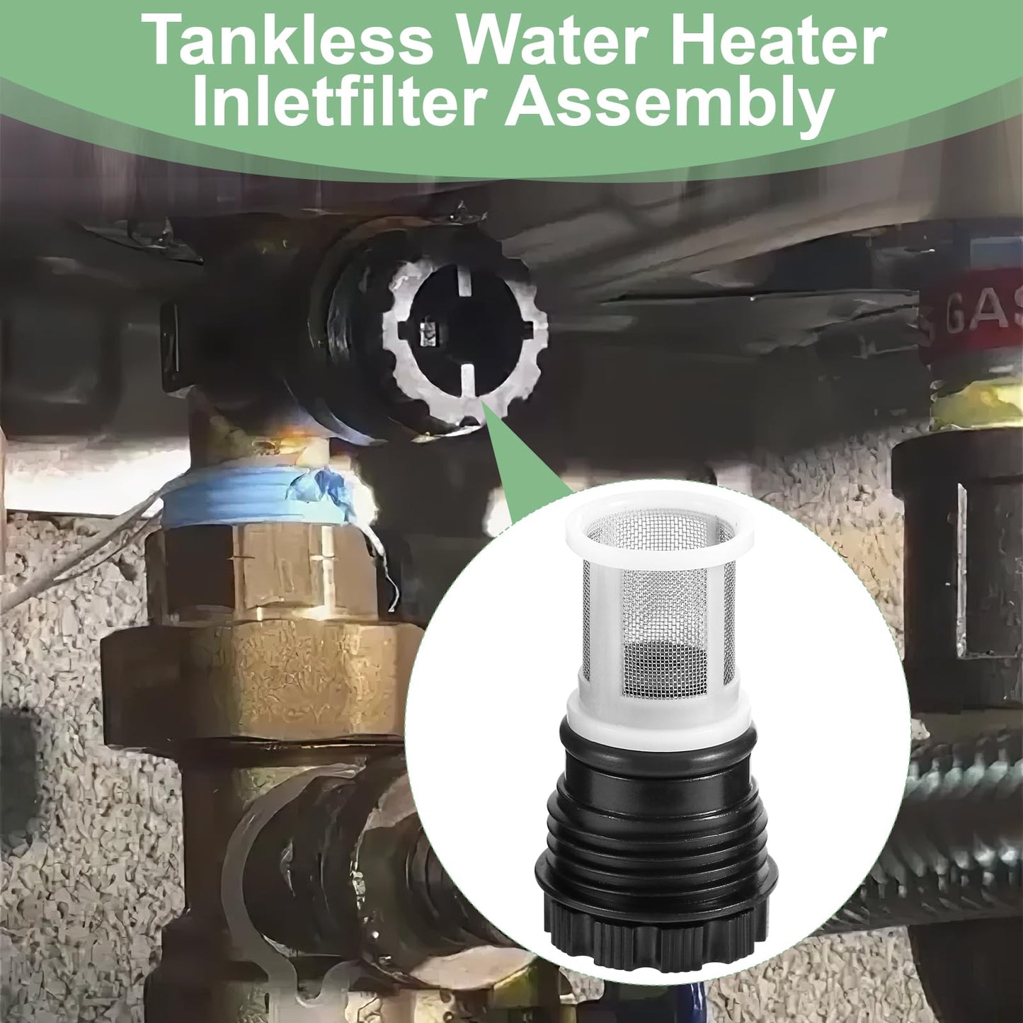 H98-510-S for tankless Water Heater Filter for tankless Water Heater (2 Tankless Water Heater Inlet Screen Assembly+1 Filter Removal Tool)