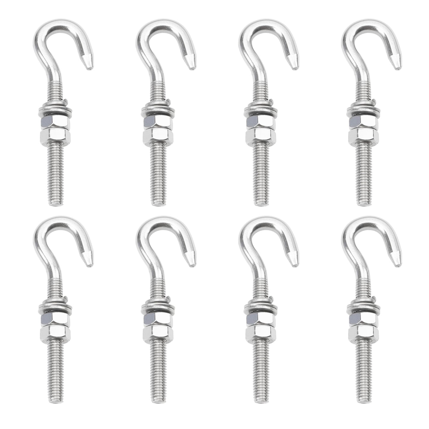 Rrina 8Pcs M8 Hook Bolt 304 Stainless Steel Eye Ring Screw-in Hooks with Washers Nut Metric Thread