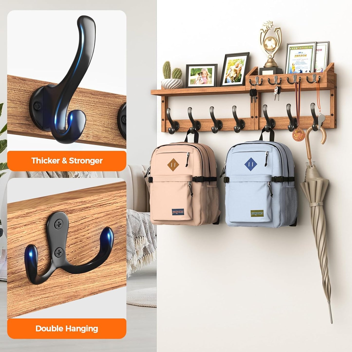 29" Wall-Mounted Coat Rack with Shelf & 11 Hooks - Entryway Key Holder & Mail Organizer