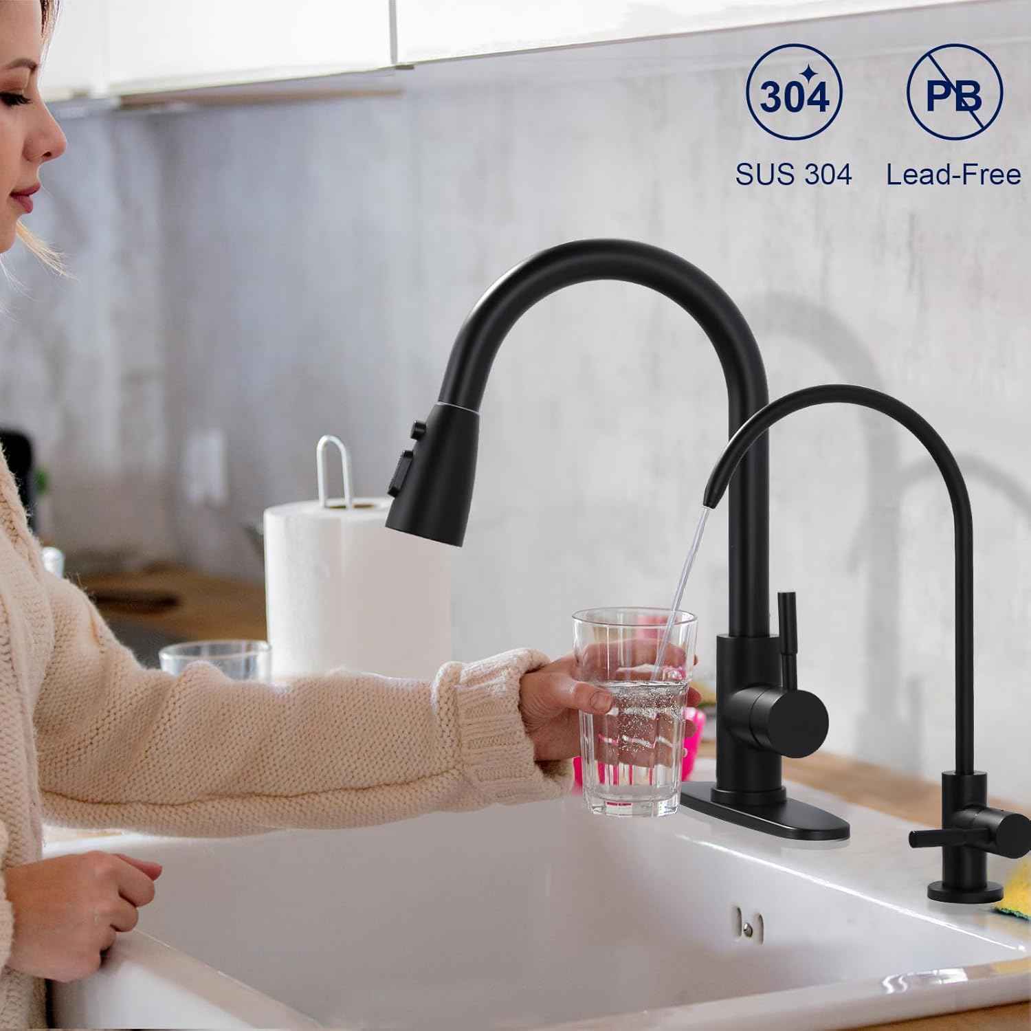 Stainless Steel Kitchen Faucet Combo with Water Filter - Brushed Nickel Sink Faucet for RO Systems