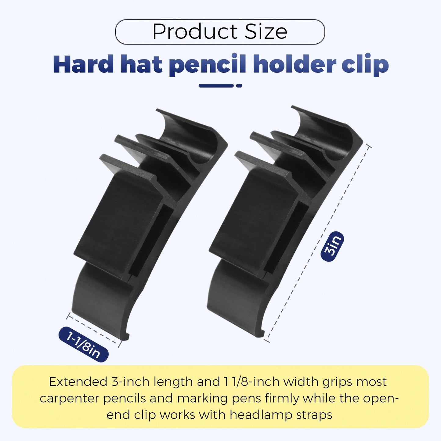 OKQX Hard Hat Pencil Holder Clip | 3-in-1 Attachment for Carpenter Pencils, Markers & Headlamp Bands | Black Reinforced Nylon Accessory Fits Both Sides of Hard Hats for Woodworkers