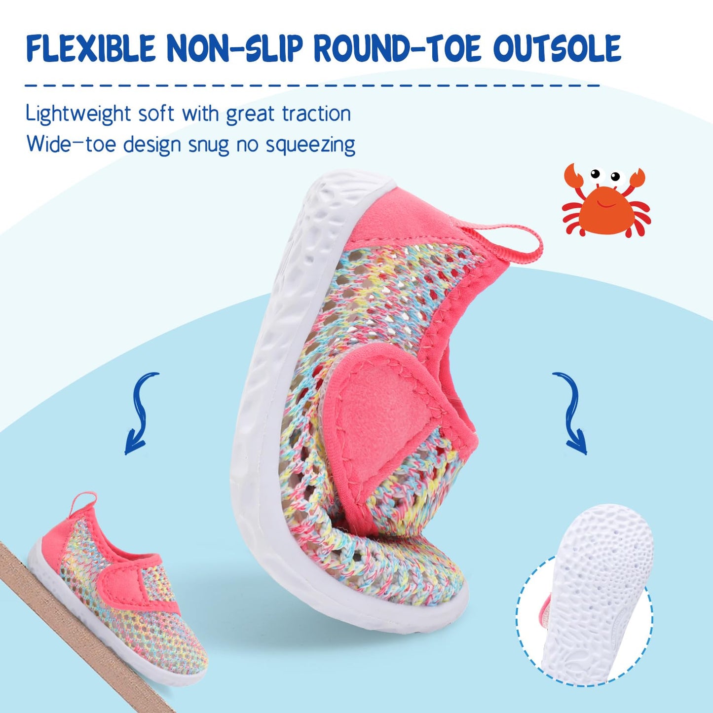 LeIsfIt Toddler Water Shoes Boys Girls Barefoot Aqua Socks Kids Breathable Quick-Dry Swim Shoes for Beach Pool Surf, Colorful, 6 Toddler