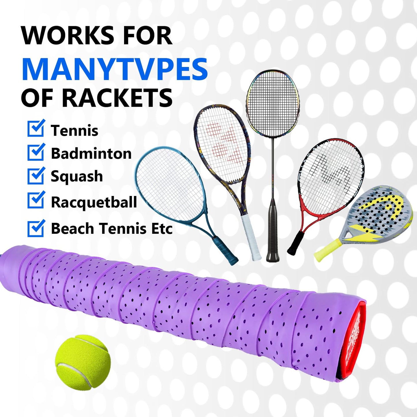 Ymapinc 6 Pcs Professional Grip Tape Anti Slip Perforated Absorbent Tennis Pickleball Overgrip Badminton Overgrip Breathable, Quick Dry