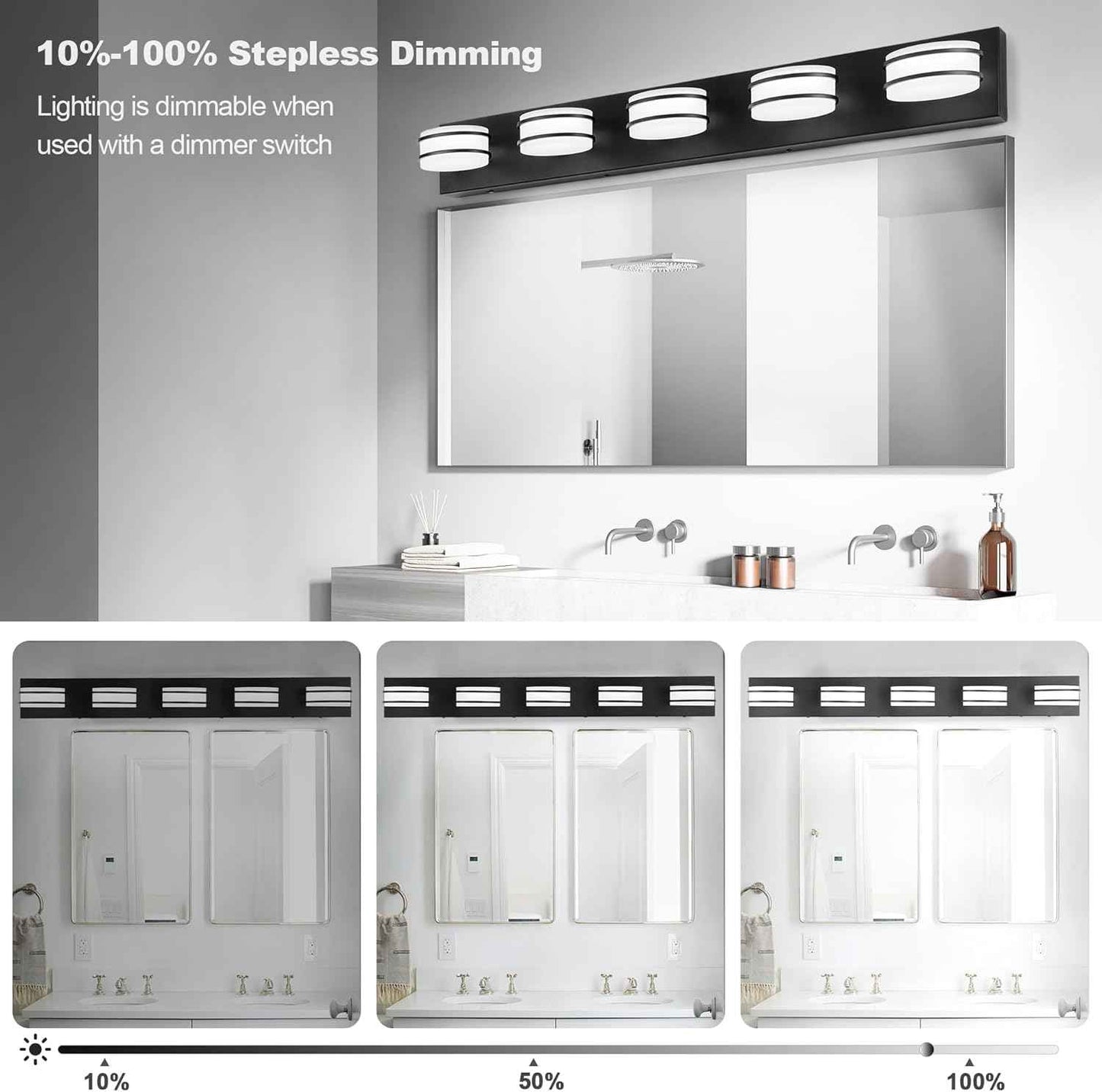 LED Chrome 3-Light Dimmable Bathroom Vanity Light Fixture - Modern Acrylic & Stainless Steel Over Mirror Lighting