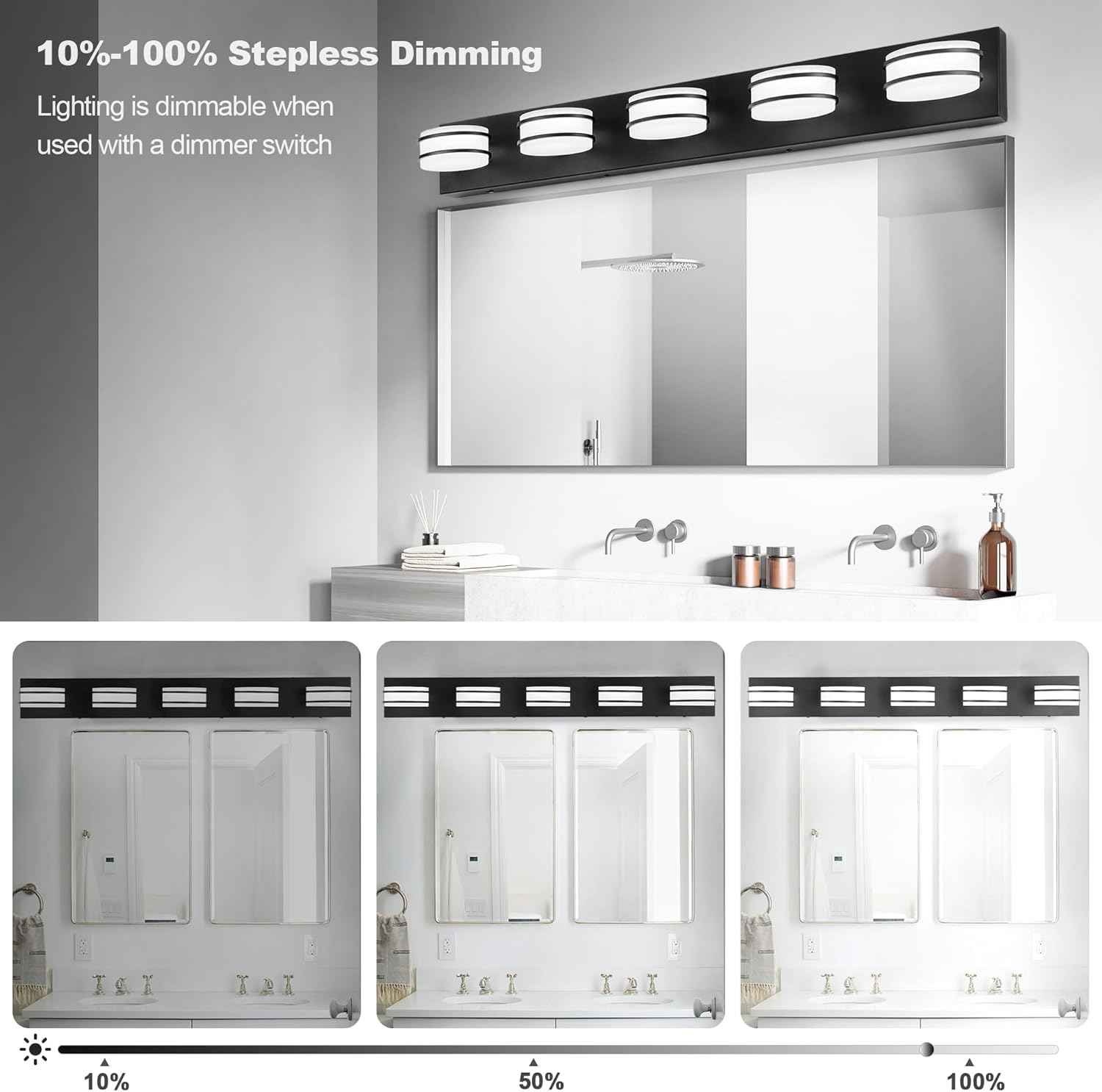 LED Chrome 3-Light Dimmable Bathroom Vanity Light Fixture - Modern Acrylic & Stainless Steel Over Mirror Lighting