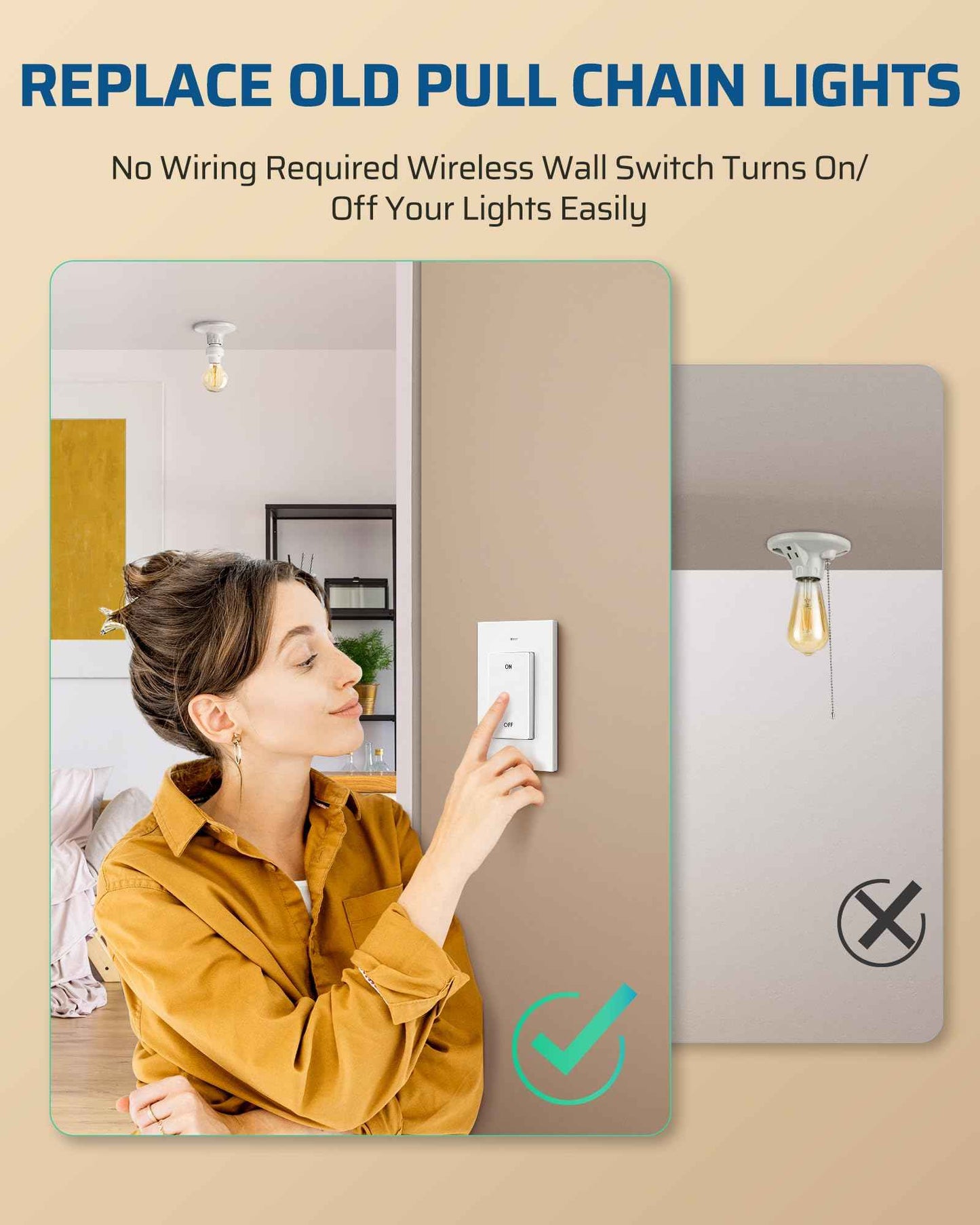 DEWENWILS Remote Control Light Socket, Wireless Light Switch for Pull Chain Light Lamp Fixtures, 100FT Range, No Wiring Needed, ETL Listed(2 Wall Mounted Switch+1 Socket, Shorter Version)