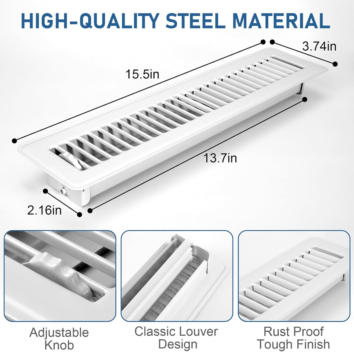 Heavy Duty 4x10 Inch Metal Floor Vents - 6 Pack Rust Proof Air Vent Covers for Home