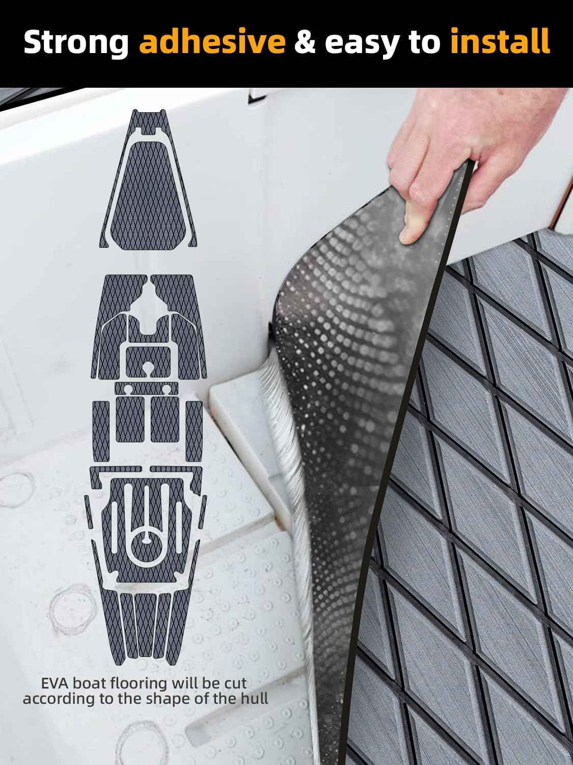 Non-Slip EVA Foam Boat Flooring Mat for Motorboats & Kayaks - 94.5''x15.7'', Dark Grey