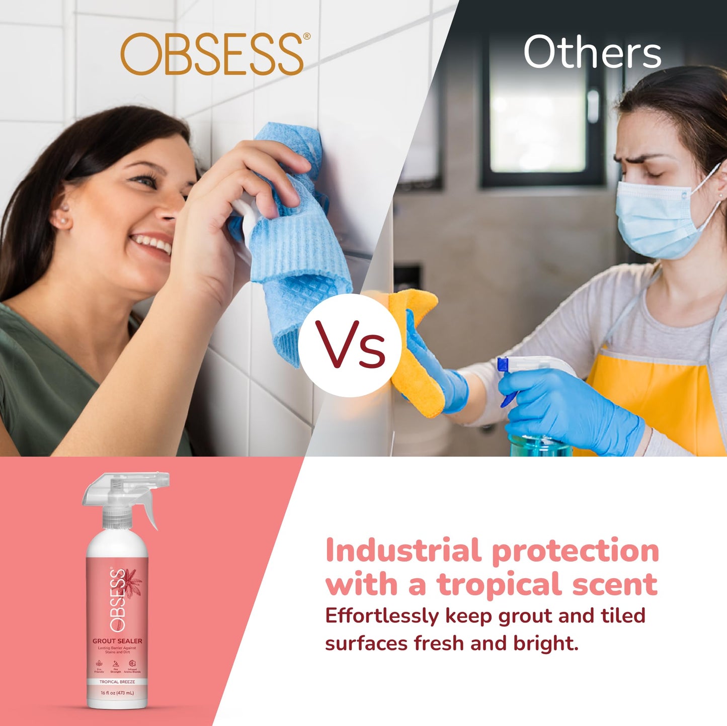 OBSESS Grout Sealer 16 Oz., Clear Grout and Tile Sealer, Natural Finish, Professional Grade, Indoor & Outdoor, Fast Dry and Long Lasting Protection