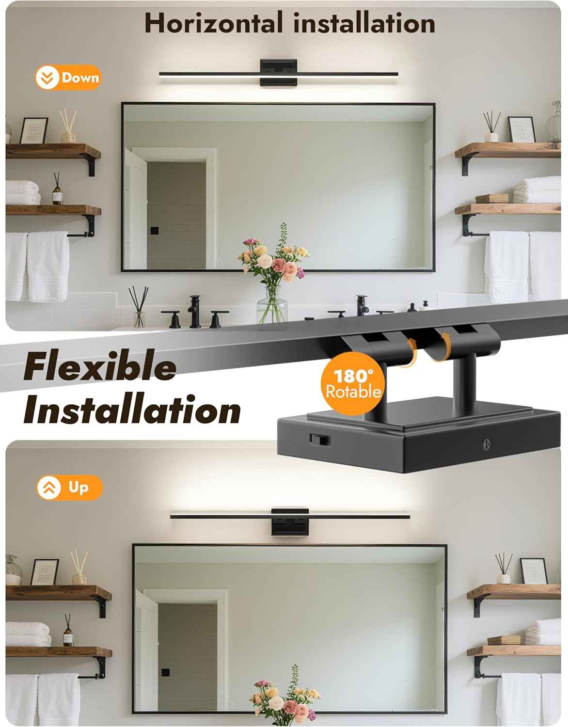 NIORSUN 24-Inch Dimmable LED Bathroom Vanity Light Fixture - Modern Black Over Mirror Lighting, 5CCT, ETL Certified