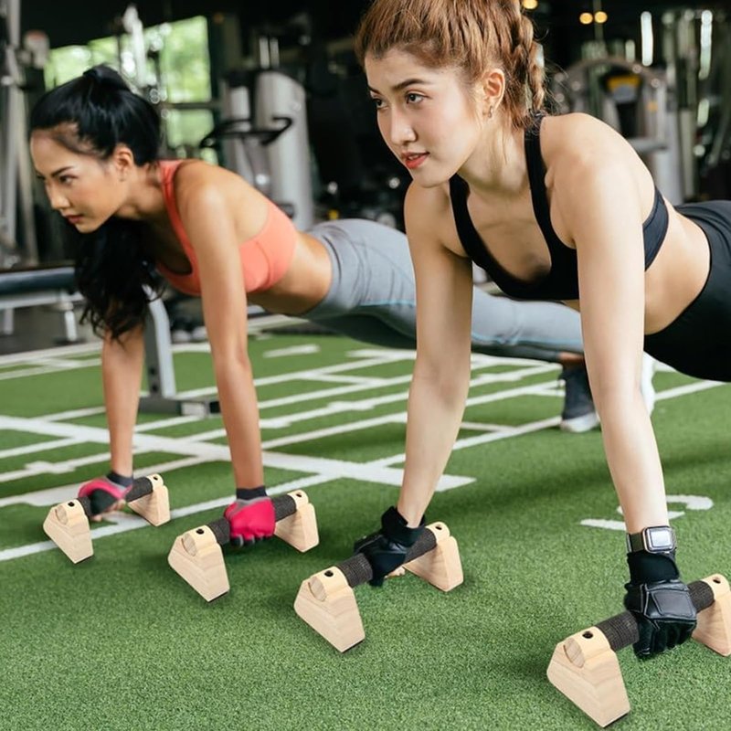 2 PCS Wooden Parallettes Bars, Wood Push Up Bars Calisthenics Equipment with Non-Slip Base, Pushup Handles Fitness Blocks for Men and Women Strength Training-12 Inch