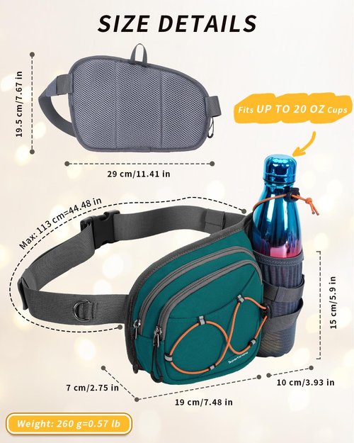 sportsnew Hydration Waist Pack with Water Bottle Holder, 2L Large Fanny Pack for Running Hiking Dog Walking, Water-Resistant Crossbody Waist Bag for Men Women, Dark Green