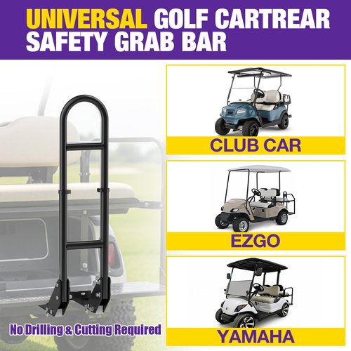 Golf Cart Rear Seat Grab Bar for Yamaha Club Car EZGO, Universal Golf Cart Safety Seat Round Pipe Handle Rail 27"-34" Adjustable Height for TXT DS, Golf Cart Accessories Heavy Duty Thicken Clamps