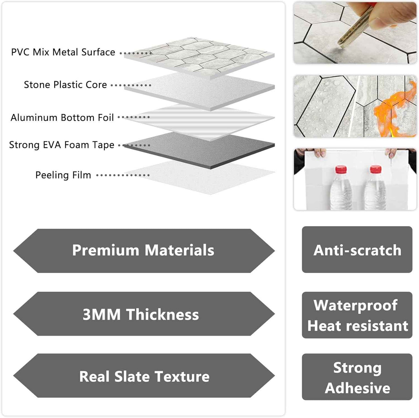 Glossy Wood Grain Peel and Stick Backsplash Tile - 10 Sheets Hexagon Mosaic for Kitchen & Bathroom, 12.4 x 12 Inch