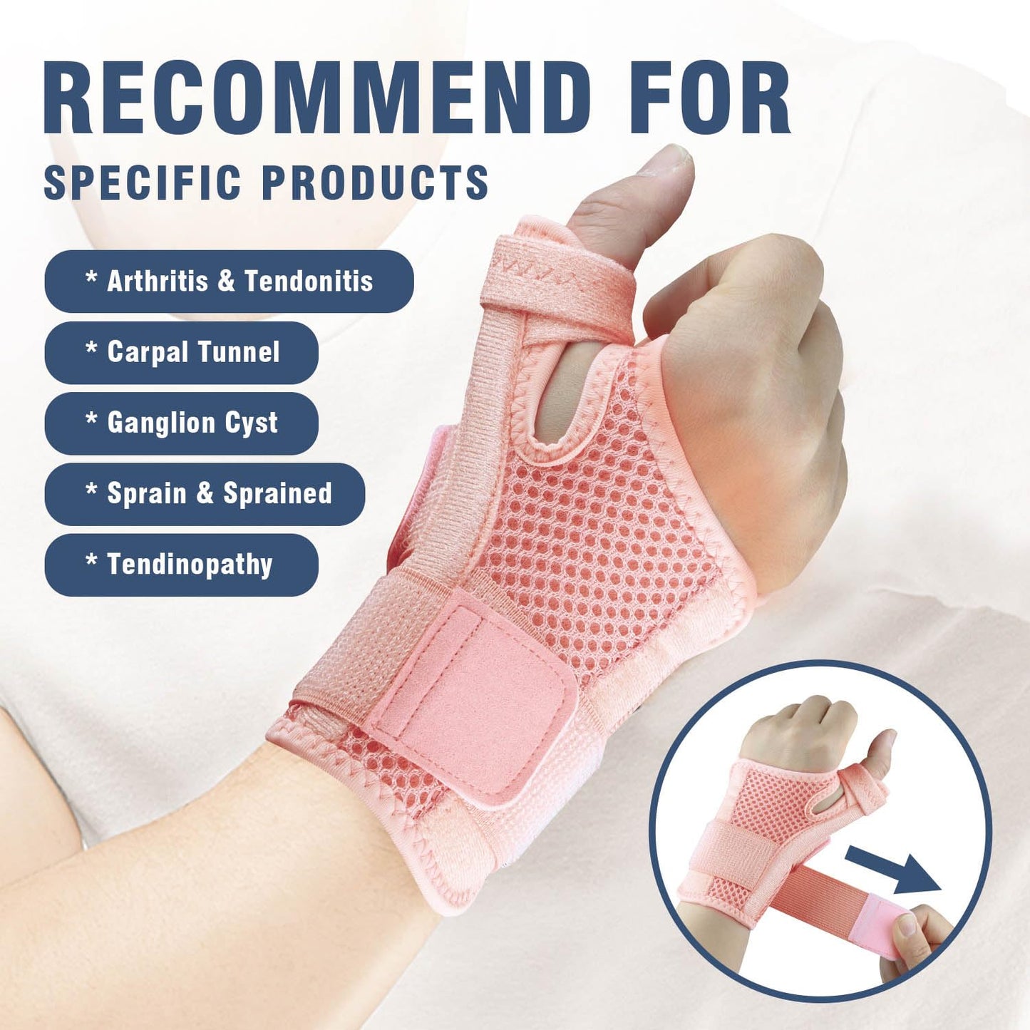 Tianhengyi Thumb Brace, Thumb Spica Splint for Right Hand or Left Hand for Arthritis Pain & Support, Trigger Thumb Splint and Stabilizer for Carpal Tunnel Pain Relief, Tendonitis, Sprain, Pink
