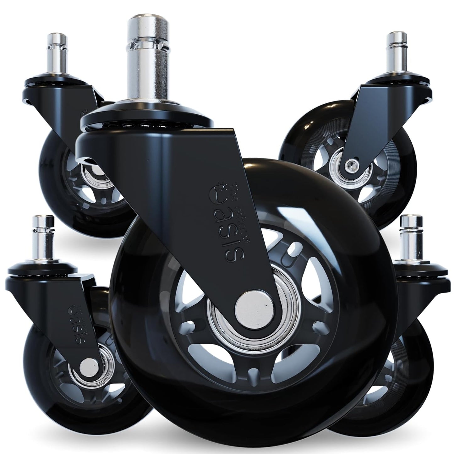 Original Rollerblade Office Chair Wheels - Smooth, Quiet Casters for Hardwood & Carpet - Easy Universal Fit - Set of 5