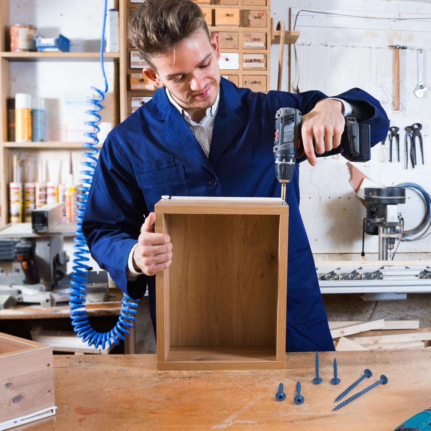 VGBUY Pocket Hole Screws 2 1/2 Inch, 80Pcs Pocket Screws #8 x 2-1/2", Blue Coated Wood Screws for Exterior, Coarse Thread Square Drive, Self-Tapping Tip