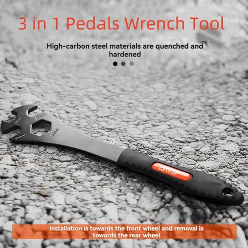 kimairy Bike Pedal Wrench Professional Heavy-Duty Steel with 15mm/16mm/24mm(3 in 1) Openings, Extra-Long Handle Bicycle Pedal Spanner for Road, Mountain & Hybrid Bikes