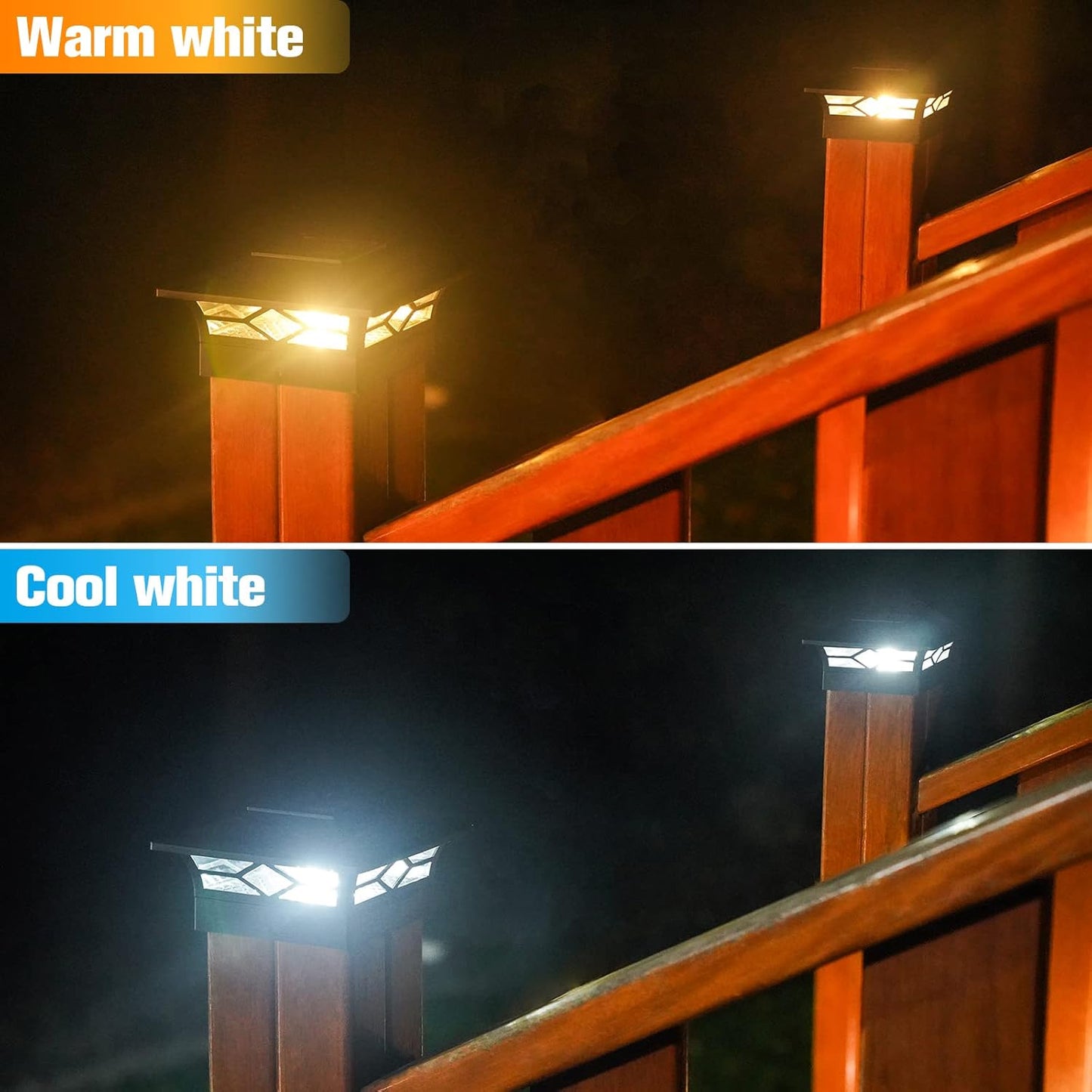Solar Post Cap Lights 6-Pack - Waterproof LED Outdoor Lighting for 4x4 & 6x6 Decks, 2 Color Modes