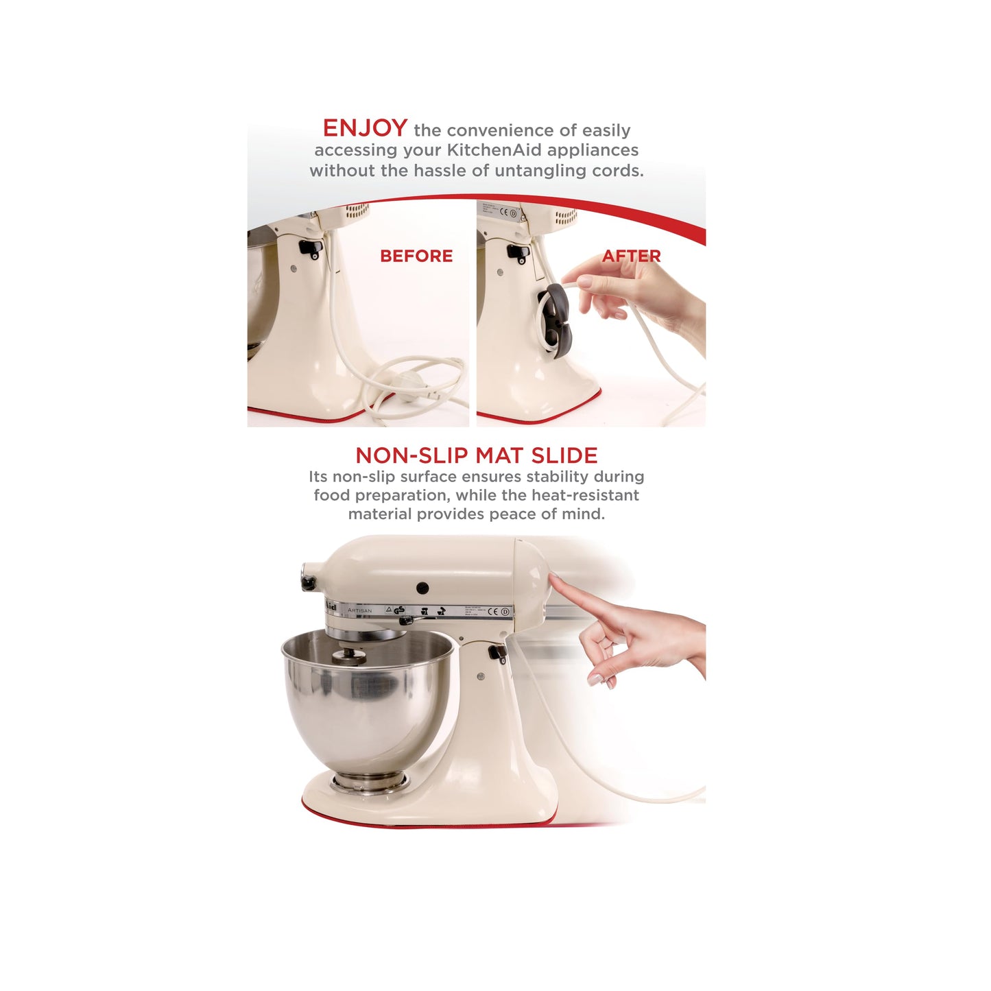 Generic TM REHOBOTH Bundle: Mat Slide, Flex Edge Beater, and Cord Organizer - Upgrade Your Kitchen Experience, Perfect for Home Chefs, Cooking Enthusiasts, and Gift Shoppers, Small, Black, grey