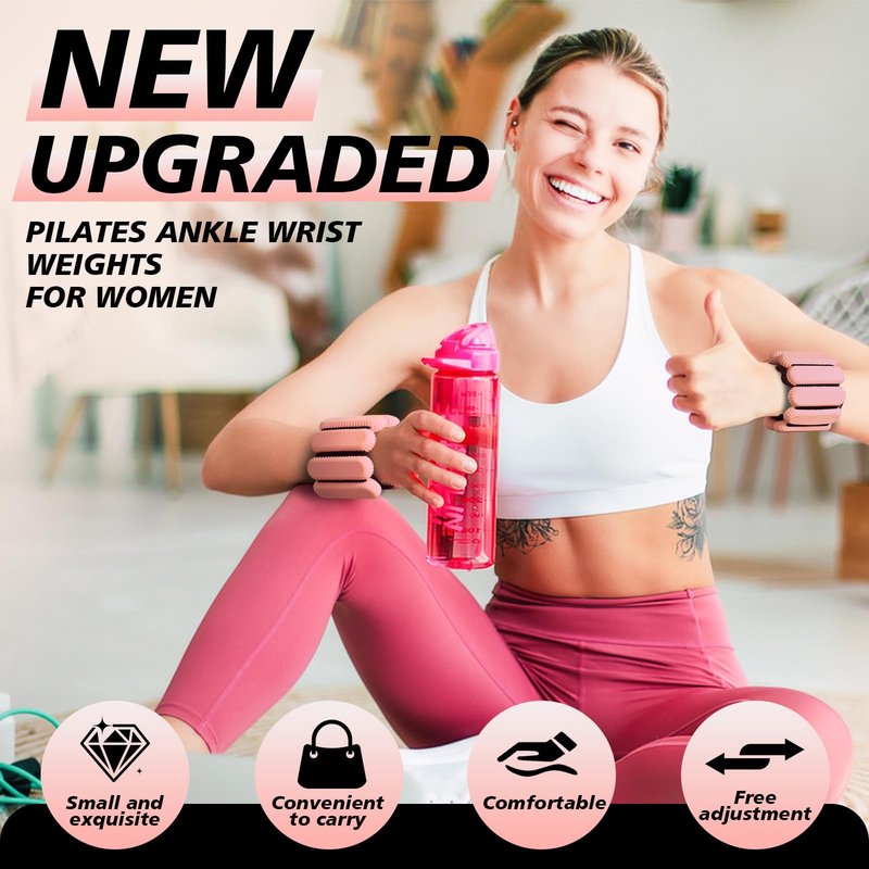 Wrist Weights, Ankle Weights For Women Men, Set Of 2 (1lb Each), Adjustable Weighted Wristbands Arm Leg Ankle Wrist Weights For Women & Men For Pilates, Walking, Yoga, Exercise, Strength Training, (Flesh Pink)