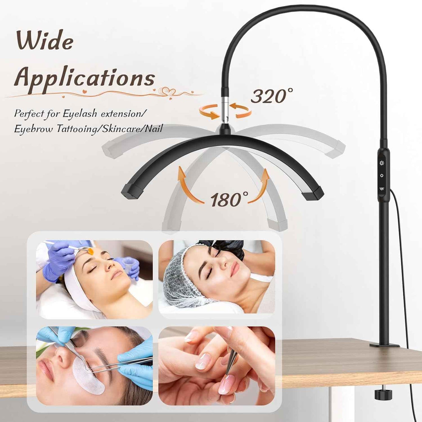 LED Half Moon Clamp Desk Lamp for Nail Art & Skincare - 5 Brightness Levels, Remote Control