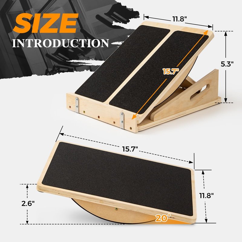 2-in-1 Wooden Balance Board with Adjustable Incline (15°–35°) – Slant Board & Calf Stretcher for Balance Training, Core Strength, and Ankle Mobility – Solid Wood, Non-Slip Surface, Ideal for Home Gym & Physical Therapy