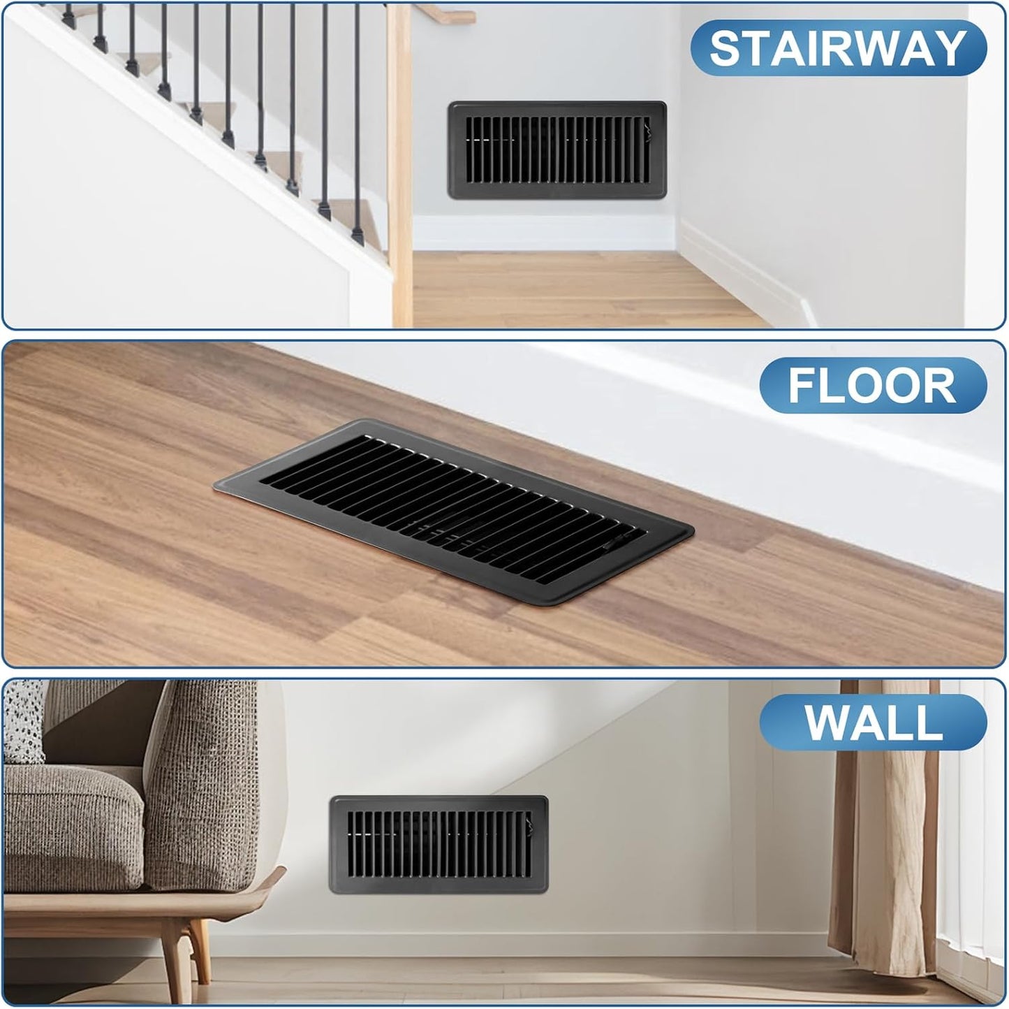 Heavy Duty 4x10 Inch Metal Floor Vents - 6 Pack Rust Proof Air Vent Covers for Home