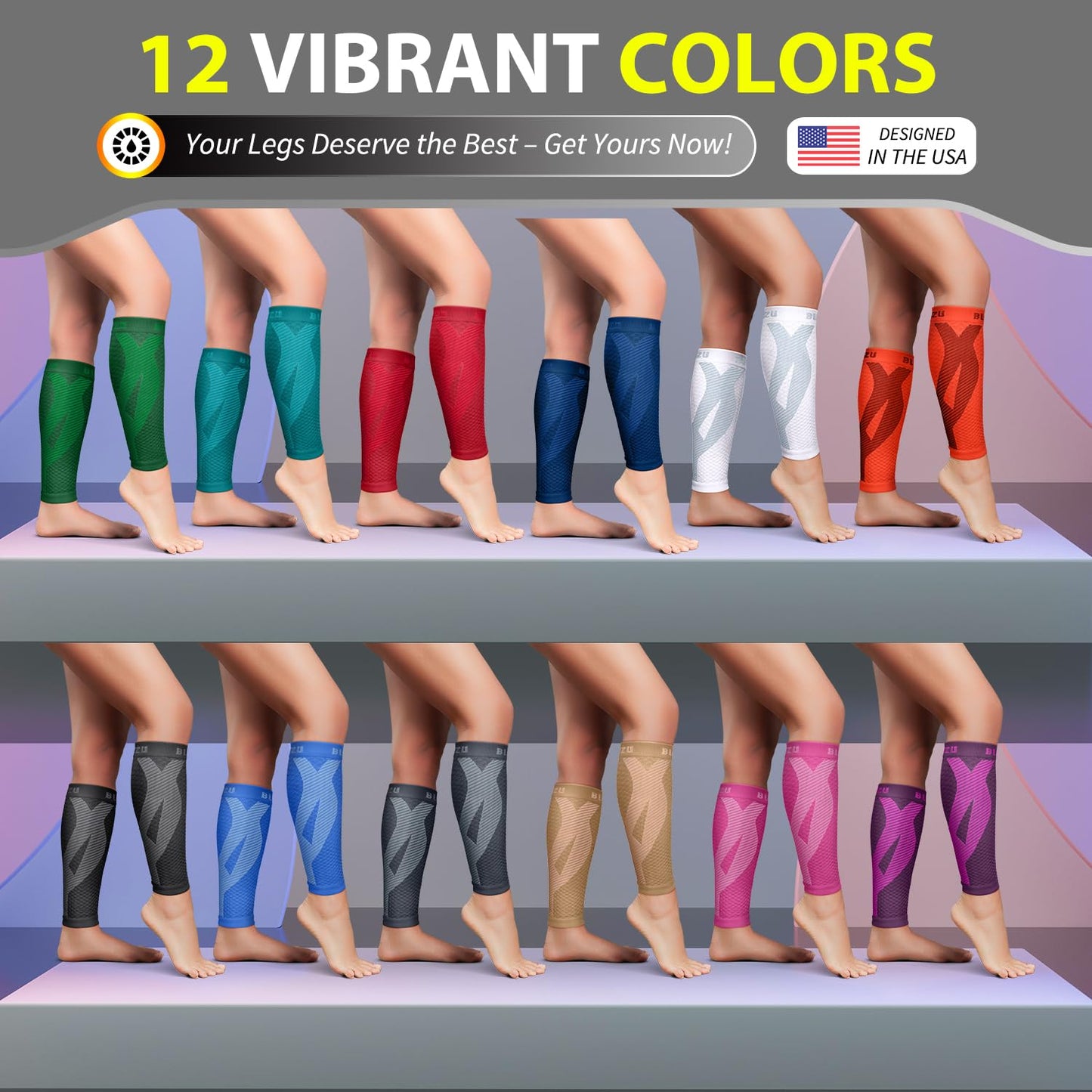 BLITZU Calf Compression Sleeve for Women and Men, Shin Splint Sleeves for Varicose Veins, Nursing, Pregnancy, Running, Footless Compression Socks Support for Calf Muscle Pain Relief Blue S-M
