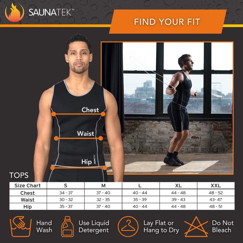 SaunaTek Men's Sauna Sweat Suit Tank Top for Exercise and Heat Training, Neoprene, Large