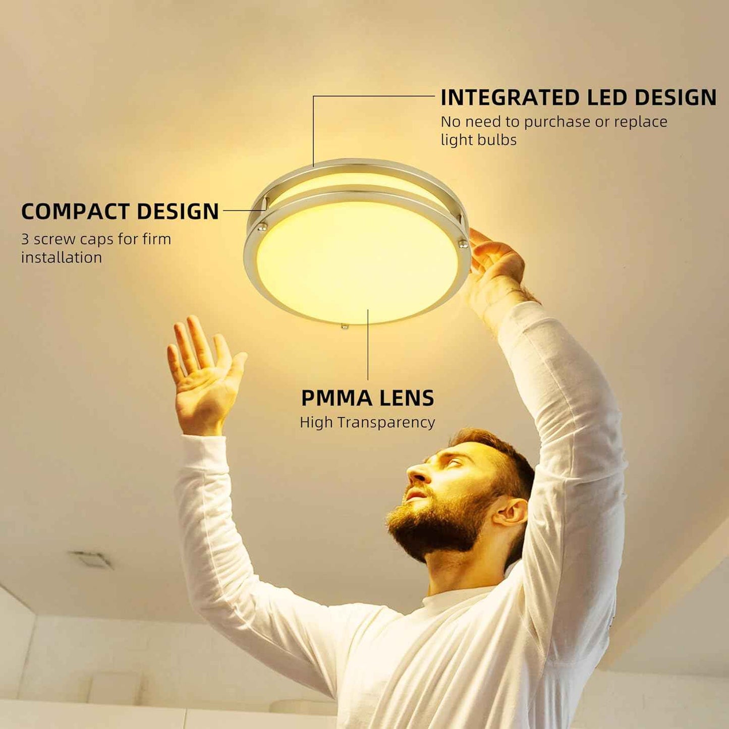 Adjustable 13-Inch Gold LED Flush Mount Ceiling Light Fixture - Dimmable 2700K-5000K for Hallway, Bathroom & Kitchen (2-Pack)