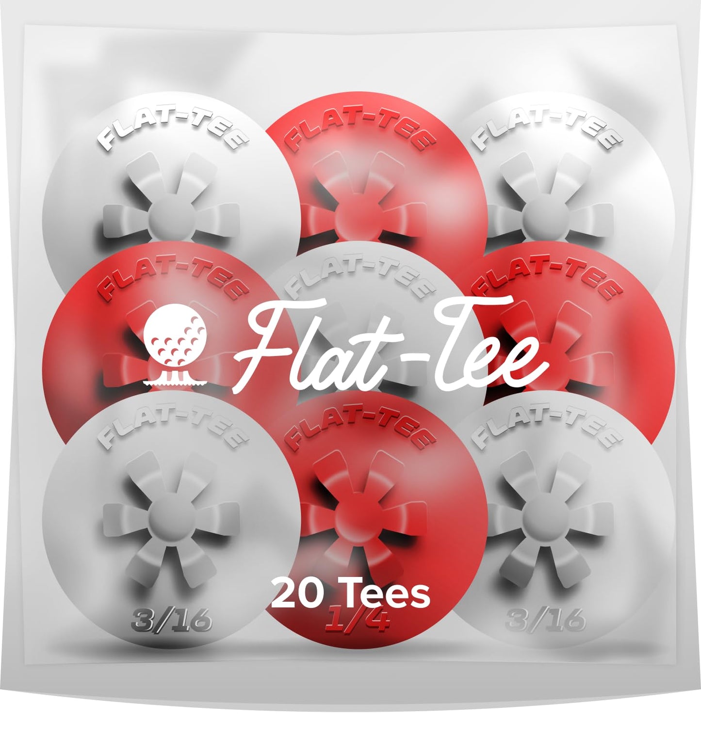 Flat-Tee Golf Tee (1/4" & 3/16" (4.76mm & 6.35mm), Red/White/Blue)