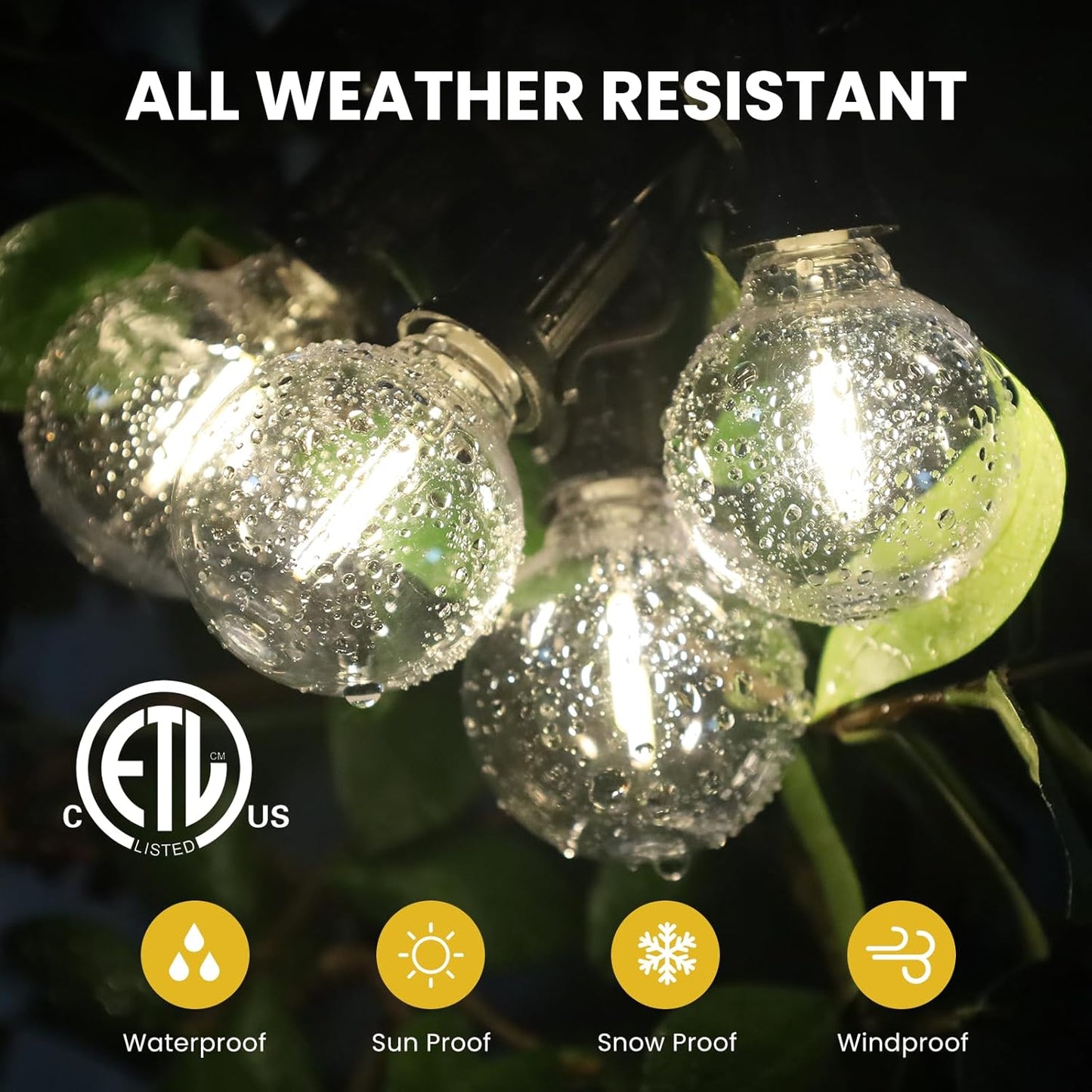 100FT Solar String Lights with Remote - Waterproof G40 LED Patio Lights for Outdoor Parties