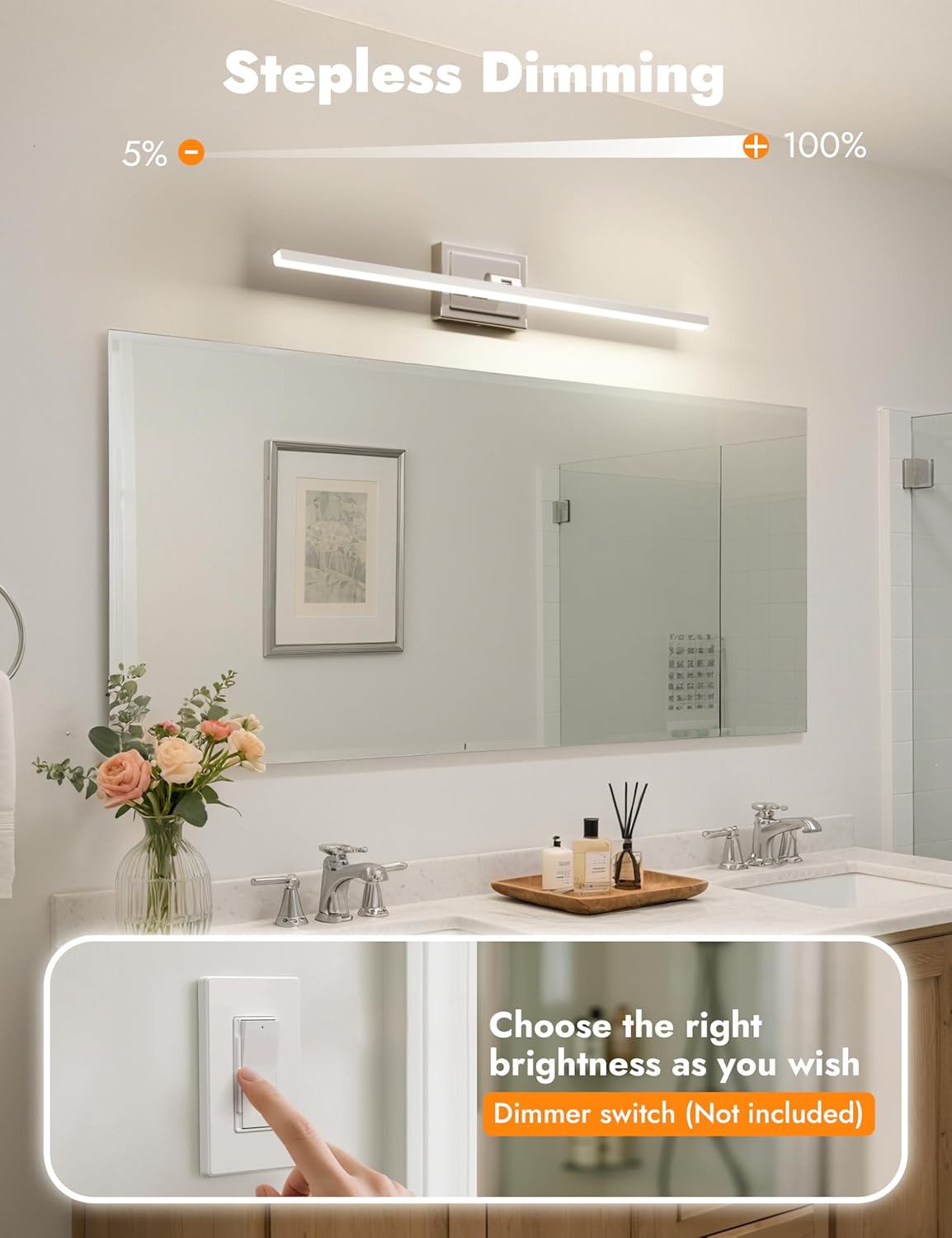 NIORSUN 24-Inch Dimmable LED Bathroom Vanity Light Fixture - Modern Black Over Mirror Lighting, 5CCT, ETL Certified