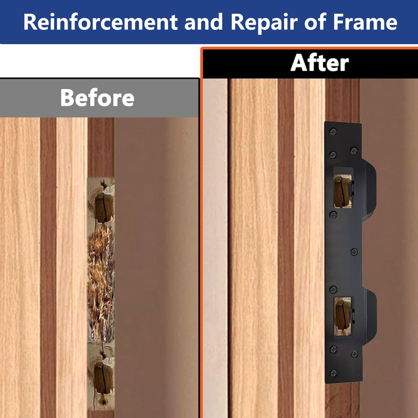 Door Strike Plate Reinforcement Plate, Front Door Strike Plate, Double Strike Plate for 5-1/2 in. Hole Centers, Heavy Duty, Front Door Security Devices Door Latch Plate (Matte Black, 1 Pack)