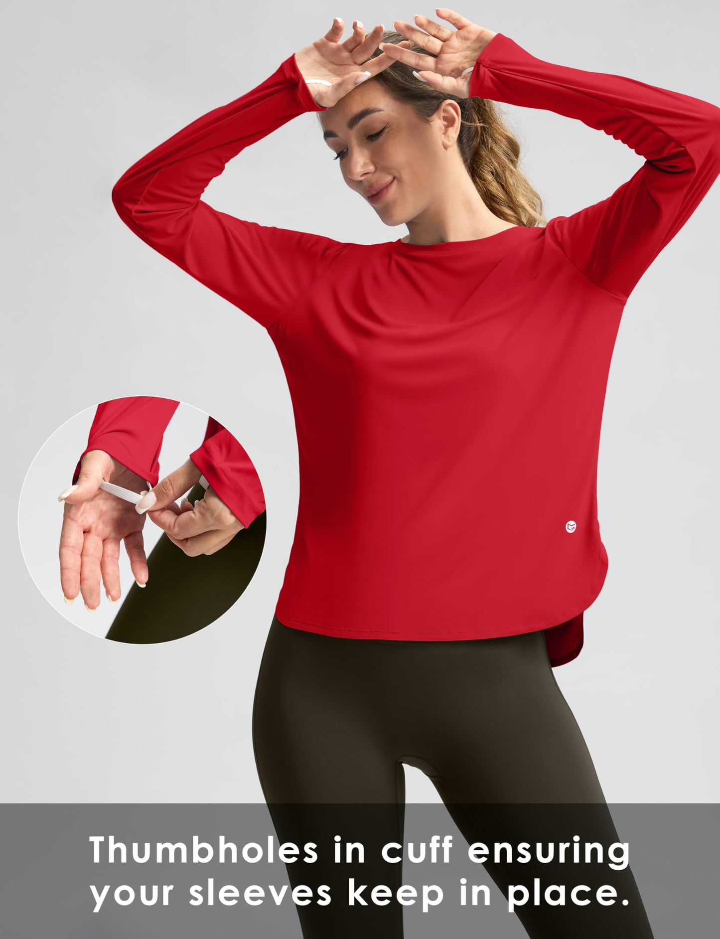 Women's Sun Shirts UPF 50+ Long Sleeve UV Protection Shirt Lightweight Quick Dry Workout Hiking Tops for Women(Red,L)