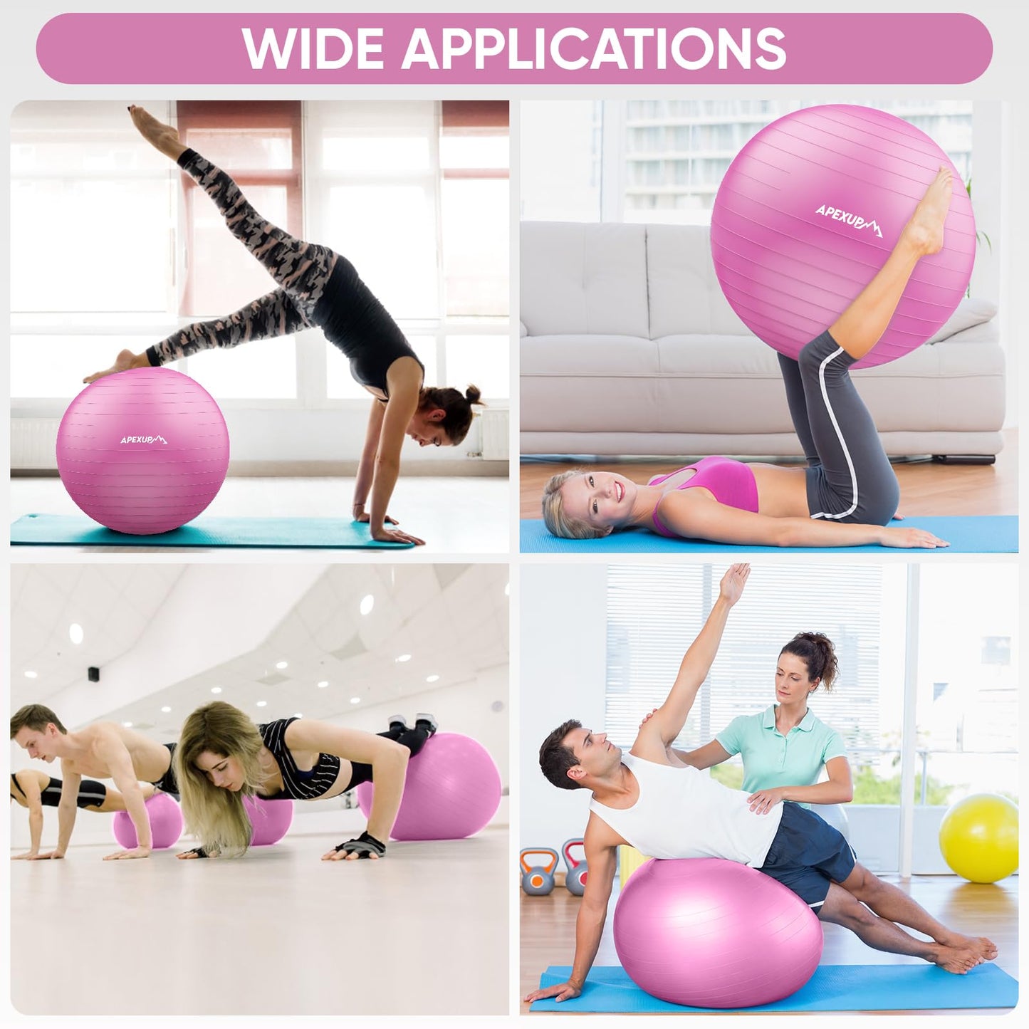 APEXUP Yoga Ball, 660 lbs Anti-Burst Exercise Ball with Pump, 5 Sizes