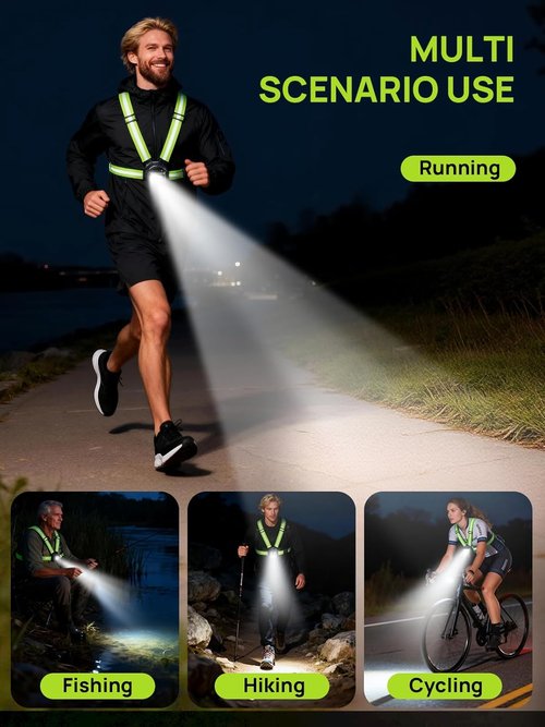 Acso Running Light - 500 Lumens Rechargeable Gear with 360° Reflective Vest | IPX5 Waterproof for Night Activities