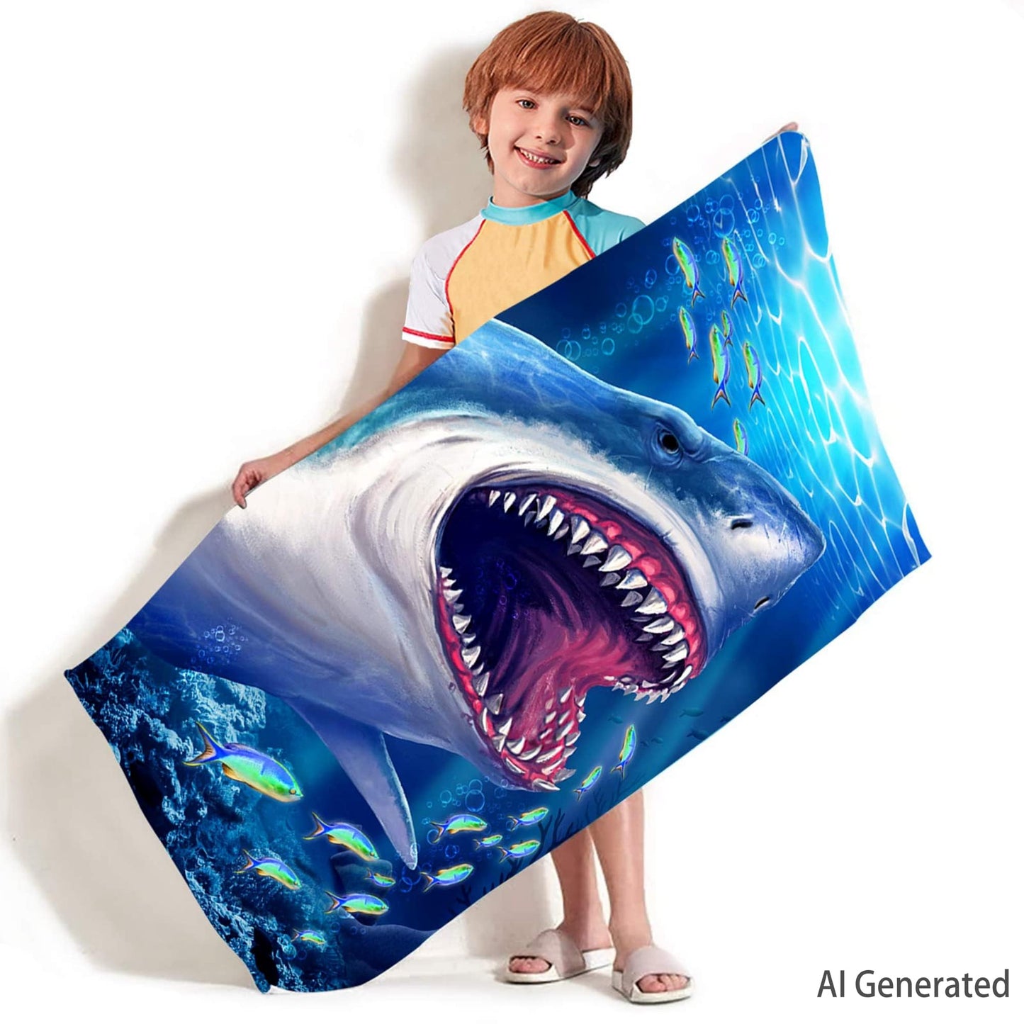 Bonsai Tree Shark Beach Towel, Cool Ocean Fishes Microfiber Bath Towel