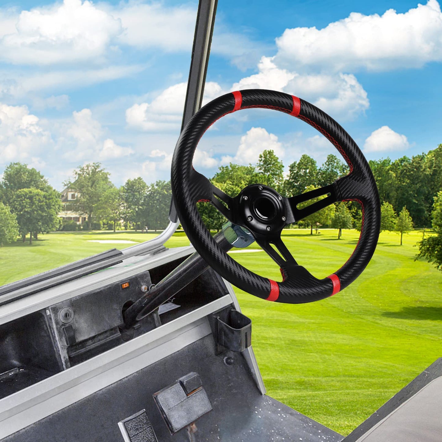 MOSNAI 13.7'' 350mm Deep Dish Steering Wheel, Racing Golf Cart Fit Club Car DS and Precedent,Yamaha EZGO RXV & TXT Golf Cart Steering Wheel